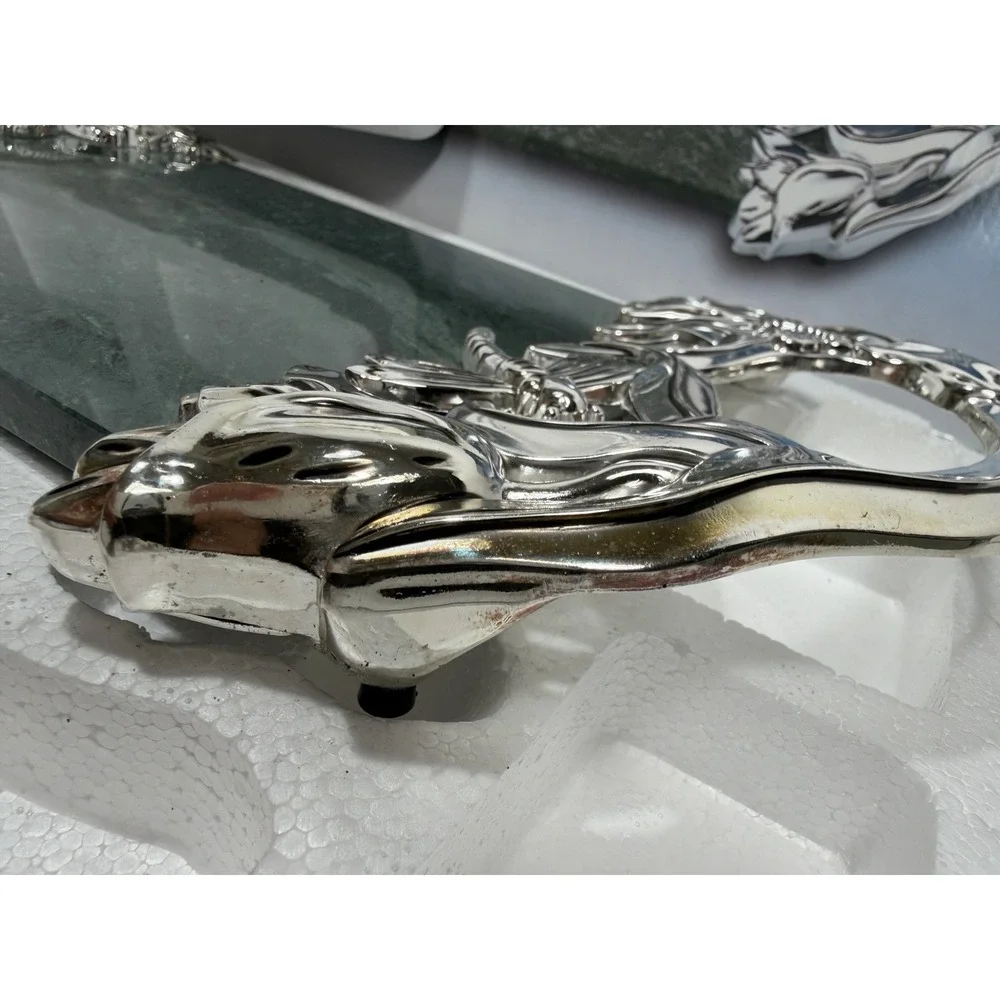 Godinger Silver Plated Dragonfly Green Marble Tray NO KNIFE‎ Cheese Tray